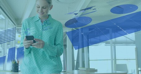 Aufkleber - Animation of financial data processing over caucasian businesswoman in office