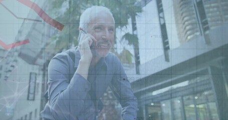 Poster - Animation of data processing over caucasian man using smartphone