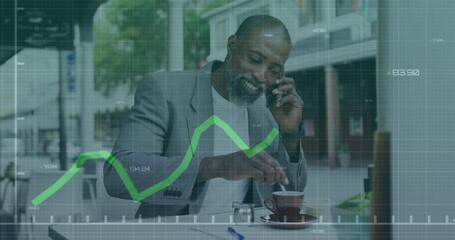 Poster - Animation of data processing over african american man using smartphone