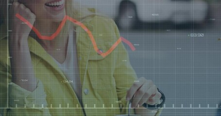 Poster - Animation of data processing over caucasian woman using smartphone
