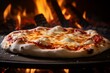 Wood-fired restaurant pizza with melted cheese, close up view. Generative AI