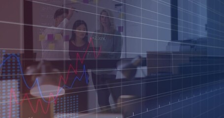 Poster - Animation of financial data processing over diverse people in office