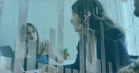 Poster - Animation of financial data processing over diverse business people in office