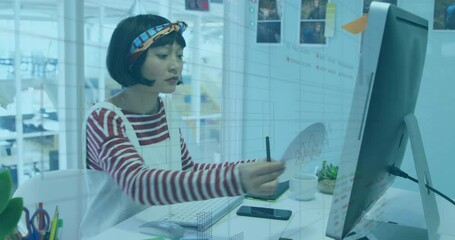 Poster - Animation of financial data processing over asian businesswoman in office