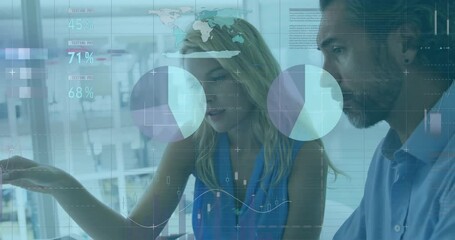 Poster - Animation of financial data processing over diverse business people in office