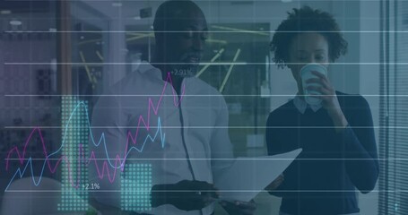 Poster - Animation of financial data processing over diverse business people in office