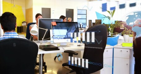 Poster - Animation of financial data processing over diverse business people in office