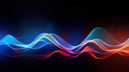 Poster - abstract sound waves, light frequencies or bright equalizer. Neon colored digital music bar for technology concept