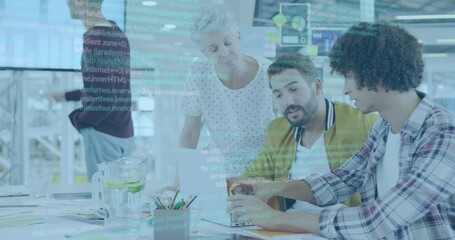 Poster - Animation of financial data processing over diverse business people in office