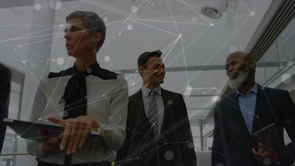 Poster - Animation of network of connections against diverse businesspeople discussing at office