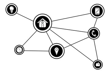 Poster - Digital png illustration of network of connections with symbols on transparent background