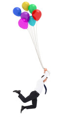 Aufkleber - digital png photo of caucasian businessman with colourful balloons on transparent background