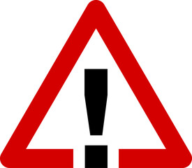 Poster - red and black triangular caution warning or attention sign with exclamation mark icon. vector image.