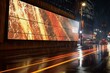 Digital artwork of a illuminated billboard during night with streaks of lights in the backdrop. Generative AI