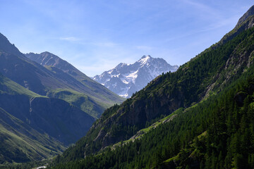 Naklejka na meble Mountains view between La Grave freeride ski village and Col du Lautaret, Massif des Ecrins, Hautes Alpes, France in summer