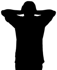 Poster - Digital png silhouette of man holding his head on transparent background