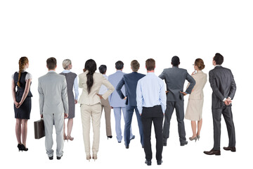 Poster - Digital png photo of back view of diverse business colleagues standing on transparent background
