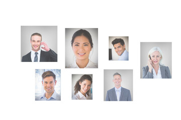 Poster - Digital png illustration of photos of diverse business people on transparent background