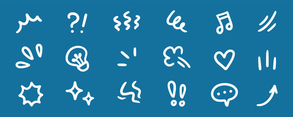 Aufkleber - Line movement effect element, cartoon emotion effect decoration icon. Hand drawn cute doodle line element arrow, emphasis, shock, sparkle. Anime movement, express shape. Vector illustration.