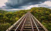 Railroad Trestle Bridge In Autumn
