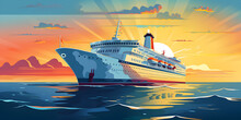 Cruise Ship In The Ocean Illustration Background