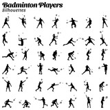 Fototapeta  - Set of badminton players vector silhouettes.