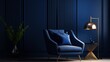 Dark blue living room interior with cozy luxury armchair,3d rendering