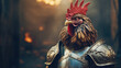 A chicken in medieval knights armor,  defending honor with valor