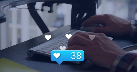 Aufkleber - Animation of social media data processing over caucasian man using computer