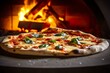 © Anny - Freshly baked pizza closeup, traditional wood fired oven background.