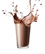 Glass with splashing cocoa, Chocolate Pouring, and splash. 3d illustration.