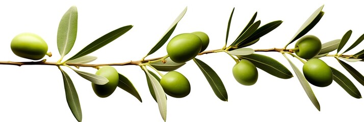 Wall Mural - Olive tree branch, green olives and leaves on white background.