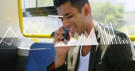 Poster - Animation of data processing over biracial businessman using smartphone