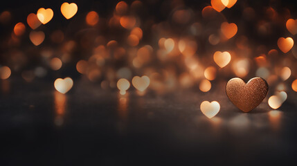 Wall Mural - Fantastic Heart shaped Bokeh on a Black Background Copy Space