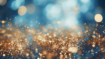 Wall Mural - Vintage Lights Background Gold Lights and Blue Glitter