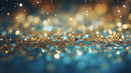 Wall Mural - Elegant Vintage Lights Background Gold Lights and Blue Glitter