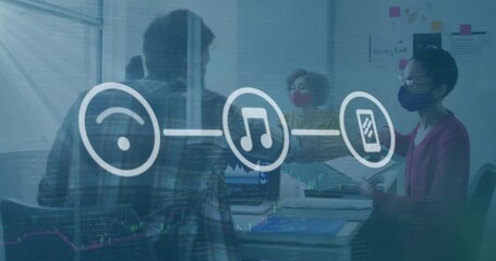 Poster - Animation of financial data processing over diverse business people in office