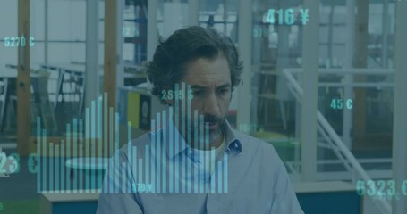 Poster - Animation of financial data processing over caucasian businessman in office