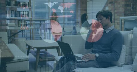 Poster - Animation of financial data processing over diverse business people in office