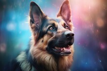  A German Shepherd Dog Is Looking Up At The Camera With A Blurry Background.  Generative Ai