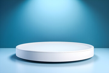 Poster - blue circle podium stand on blue background. 3d rendering. Minimalism geometry background, generative AI