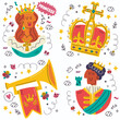 vector doodle monarchy stickers collection