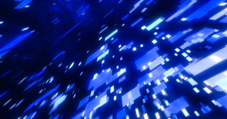 Poster - Blue energy squares and rectangles particles magic glowing hi-tech futuristic abstract background