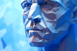 portrait of low poly geometric 3D faceted render of man against a blue background