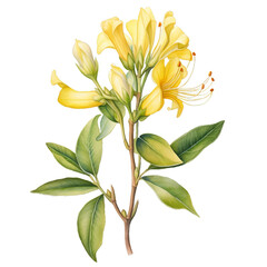 Wall Mural - Honeysuckle flower watercolor clipart on transparent background. Generative AI illustration