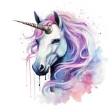 Fototapeta Motyle - Watercolor fantasy unicorn clip art.