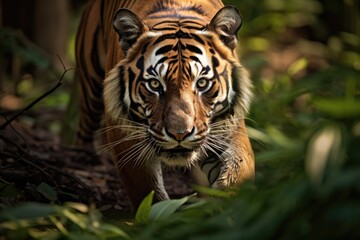 Wall Mural - portrait of sumatran tiger in a jungle (panthera tigris sumatrae)
