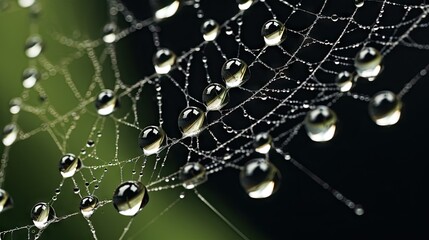 Wall Mural - a spider web with water droplets on it's web. generative ai