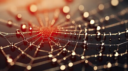 Wall Mural - a close up of a spider web on a black background. generative ai