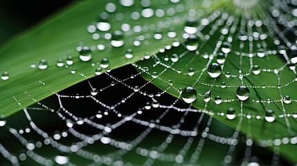 Wall Mural - a close up of a green leaf with drops of water on it. generative ai